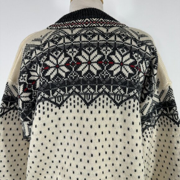 Nordstrikk Norway Ivory Gray Fair Isle Cardigan Sweater Metal Buttons Unisex L - Picture 11 of 15